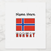 あなたの名前を入れたノルウェーとノルウェーの旗 ワインラベル (シングルラベル)
