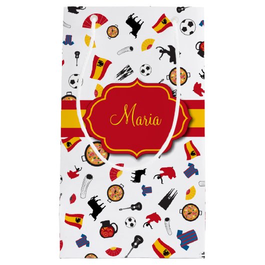 あなたの名前を加える旗が付いているスペインの項目 スモールペーパーバッグ (正面)