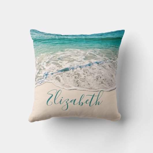 あなたの名前を加える海のビーチの海岸 クッション (裏面)