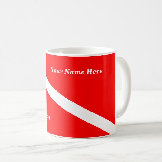 (あなたの名前を挿入して下さい)スキューバダイバーのコーヒー・マグ コーヒーマグカップ (正面右)