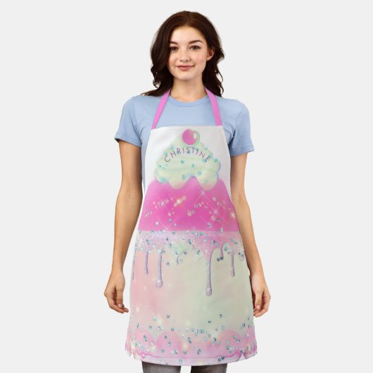 あなたの名前を追加ビッグケーキデザインエプロン エプロン (着用した状態)