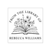 あなたの名前を飾る オープンブック & フラワーズ ライブラリーの印 ラバースタンプ (インプリント)