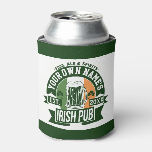 あなたの名前アイリッシュパブ |おもしろいセントパトリックの日パーティー 缶クーラー (缶正面)