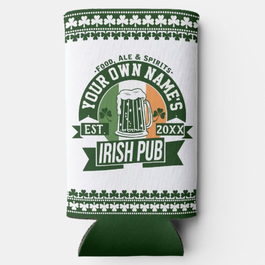 あなたの名前アイリッシュパブ |モノグラムアイルランド語バー スリム缶クーラー (裏面)
