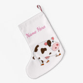 あなたの名前クリスマスストッキングとハッピーベビー牛 スモールクリスマスストッキング (裏面 (吊り時))