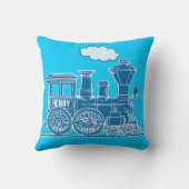 あなたの名前スチームトレインロコブルー装飾用クッション クッション (裏面)