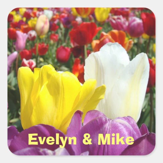あなたの名前ステッカーTulip花彼の名前 スクエアシール (正面)