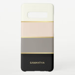 あなたの名前ストライプとクラスワイドなパターン SAMSUNG GALAXY S10 ケース<br><div class="desc">クラッシーとエレガントこの人気があるデザインはブラックと赤面のピンクとチューペと薄いゴールデンの色と明るいベージュの広いストライプのバンドと洗練されたアピールストライプを持っている。文字テンプレートを自分の名前または他の希望する文字でパーソナライズする。</div>