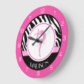 あなたの名前ゼブラが体操をピンク色の詳細 ラージ壁時計 (傾斜)