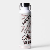 あなたの名前パターンモノグラムバラ色の影 ウォーターボトル (正面)