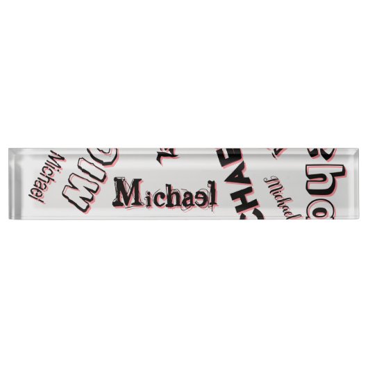 あなたの名前パターンモノグラムバラ色の影 デスクネームプレート (正面)