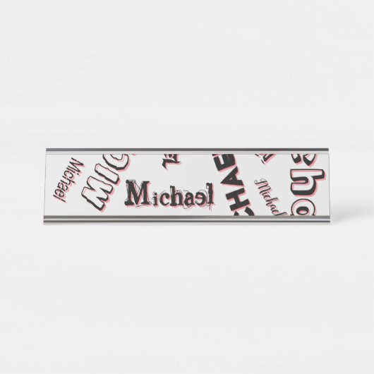 あなたの名前パターンモノグラムバラ色の影 デスクネームプレート (正面)