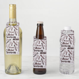 あなたの名前パターンモノグラムバラ色の影 ボトルネックタグ