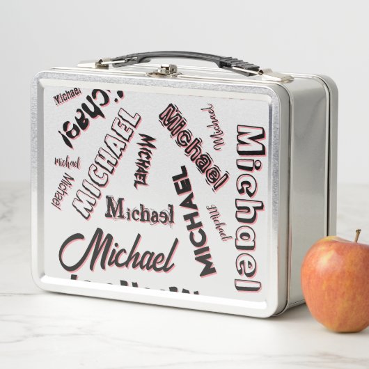 あなたの名前パターンモノグラムバラ色の影 メタルランチボックス (インサイチュ)