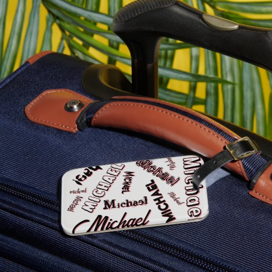 あなたの名前パターンモノグラムバラ色の影 ラゲッジタグ (正面インサイチュ3)