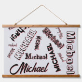 あなたの名前パターンモノグラムバラ色の影 吊り下げ型タペストリー (正面)