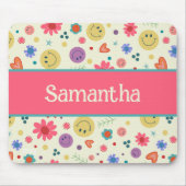 あなたの名前ピンクのカラフルハートスマイルインスピレーション マウスパッド (正面)