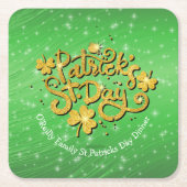 あなたの名前メッセージSt patricks day金ゴールドシャムロック スクエアペーパーコースター (正面)