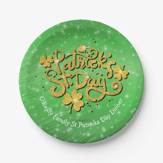 あなたの名前メッセージSt patricks day金ゴールドシャムロック ペーパープレート (正面)