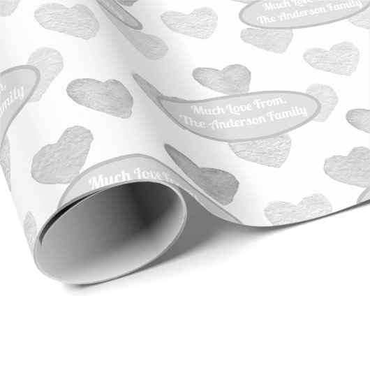 あなたの名前レトロクリスマスシェードオブグレーハート ラッピングペーパー (ロールコーナー)