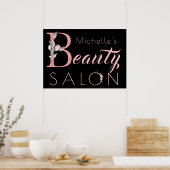 あなたの名前美しいサロンフローラグリッターピンクブラック ポスター (キッチン)