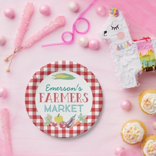 あなたの名前農家市場の誕生日パーティー、任意の年齢 ペーパープレート (パーティー)