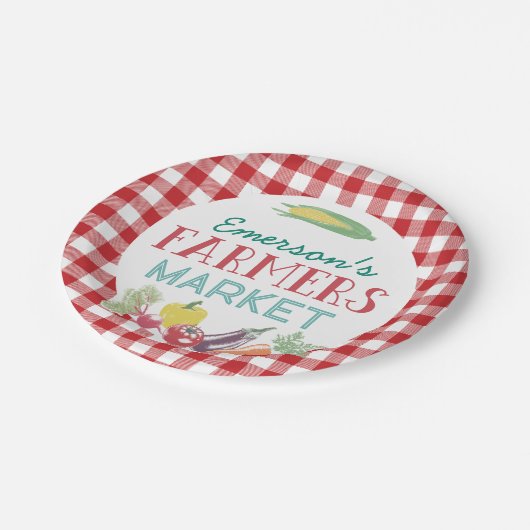 あなたの名前農家市場の誕生日パーティー、任意の年齢 ペーパープレート (アングル)