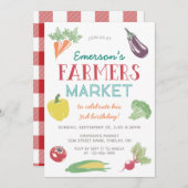 あなたの名前農家市場の誕生日パーティー、任意の年齢 招待状 (正面/裏面)