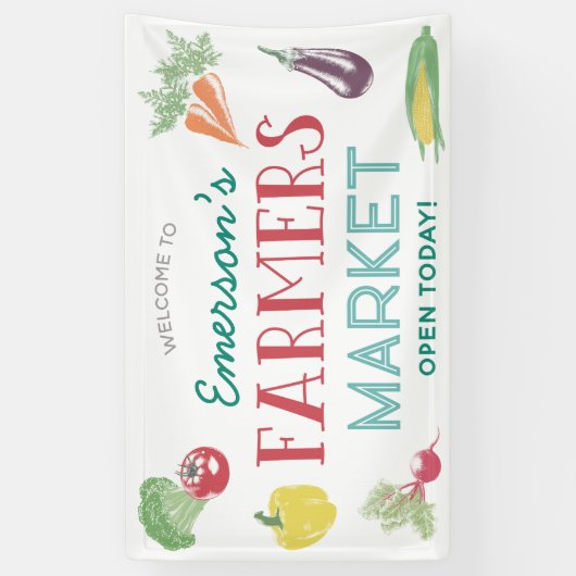 あなたの名前農家市場の誕生日パーティー、任意の年齢 横断幕 (縦)