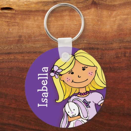 あなたの名前8文字の女の子ブロンド紫のキーチェーン キーホルダー (正面)