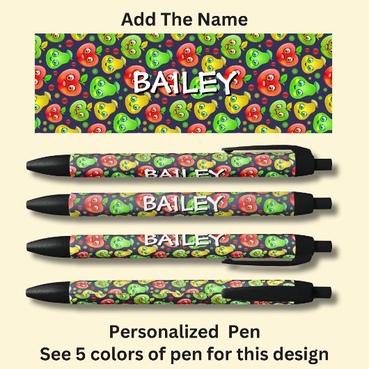 あなたの名前、かわいい赤りんご緑の梨 黒ボールペン