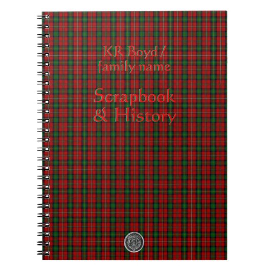 あなたの名前/イニシャルボイルドクランファミリータータンチェック ノートブック (正面)