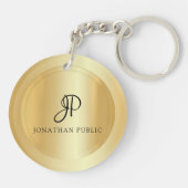 あなたの名前 エレガント 偽のゴールド テンプレート モノグラム キーホルダー (裏面)