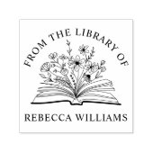 「あなたの名前 オープンブック & 花」図書館からの本 セルフインキングスタンプ (デザイン)