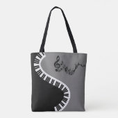 あなたの名前/カラーグレーツリーブルクレフ、 音符記号ピアノ鍵音楽 トートバッグ (裏面)