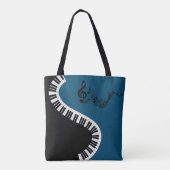 あなたの名前/カラーブルートレブルクレフ、 音符記号ピアノ鍵音楽 トートバッグ (裏面)