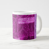 あなたの名前-パッチワーク、花、渦巻-ピンク ジャンボコーヒーマグカップ (正面右)