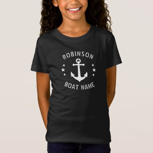 あなたの名前&ボートヴィンテージいかりスター白黒 Tシャツ (正面)