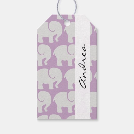 あなたの名前-象の軍隊-灰色の紫色 ギフトタグ (正面)