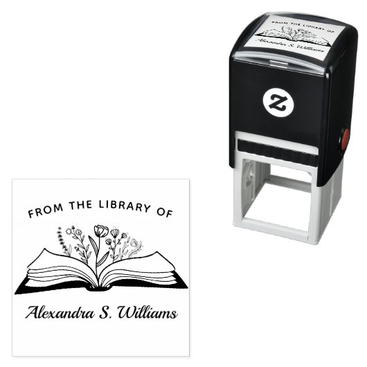 あなたの名前 開いた本の花の図書館から セルフインキングスタンプ (インサイチュ)