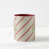 あなたの名前(鳥)ショウジョウコウカンチョウとクリスマスストライプのマグカップ マグカップ (中央)