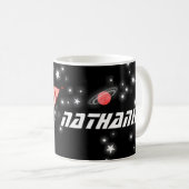 あなたの名前(9文字)宇宙赤ブラックキッズマグ コーヒーマグカップ (正面右)