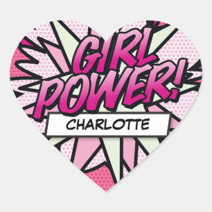 あなたの名前 GIRL POWER 楽しいレトロ漫画ポップアート ハートシール