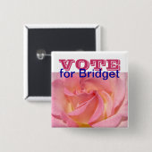 あなたの名前+VOTE+ボタン ピンクのバラの花 投票 缶バッジ (正面&裏面)