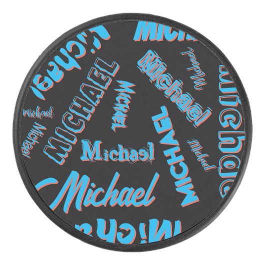 あなたの名柄モノグラム青赤ブラック色 アイスホッケーパック (正面)