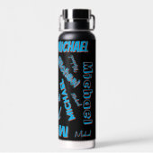 あなたの名柄モノグラム青赤ブラック色 ウォーターボトル (背面)