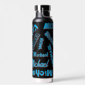 あなたの名柄モノグラム青赤ブラック色 ウォーターボトル (左面)