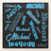 あなたの名柄モノグラム青赤ブラック色 ガラスコースター (正面)