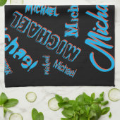 あなたの名柄モノグラム青赤ブラック色 キッチンタオル (折り畳み)