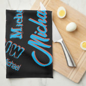 あなたの名柄モノグラム青赤ブラック色 キッチンタオル (四つ折り)